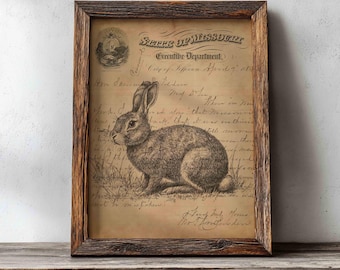 Antique Rabbit Easter Print: Vintage Ephemera Wall Art (Digital Download)