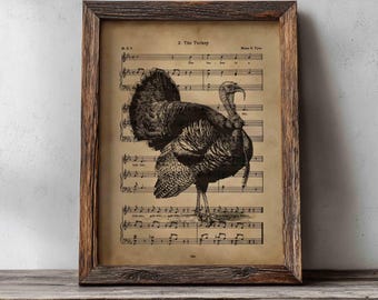Partitura de la canción del pavo estilo vintage, decoración otoñal para Acción de Gracias (descarga digital)