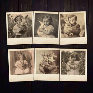 Osterkinder und Hasen druckbare Fotos im antiken Stil für Junk Journals Collage, Papierhandwerk, digitales Kit download