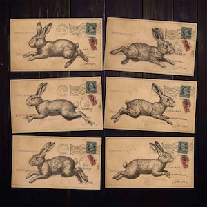 Vintage Rabbit Postcards Wydrukuj Ephemera do Junk Journals, Dekupaż, Mixed Media, Wielkanocne Papierowe Rękodzieło, Cyfrowy zestaw do pobrania