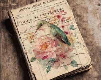 Hummingbird French Ephemera: Antique Pages for Junk Journals and crafts (Digital Download)