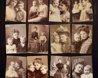 Vintage Mothers and Children Sepia Portraits, Junk Journal Crafts (Digital Download)