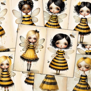 Honeybee Fairies Junk Journal Pages: Printable Collage Art (Digital Download)