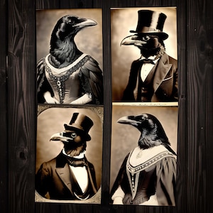 Raven Crows Ladies Gentleman fotografiert Ephemera aus der viktorianischen Zeit für die Kartenherstellung, Junk Journals, Mixed Media Scrapbooks, digitaler Kit-Download