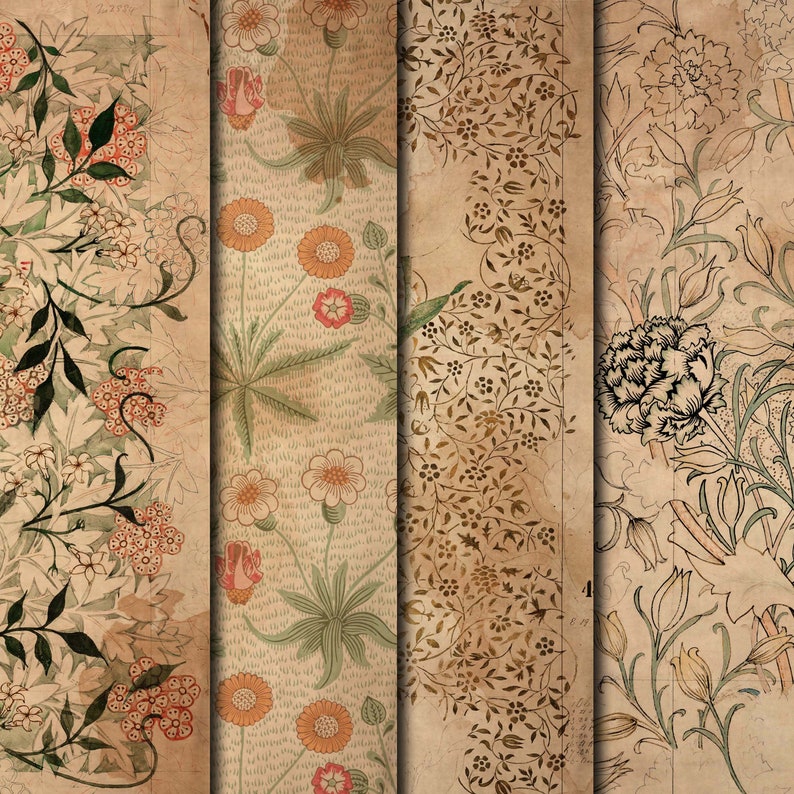 Pattern Fancy Paper Samples Digital Vintage Floral Pattern Paper, Printable Papers for Junk ...