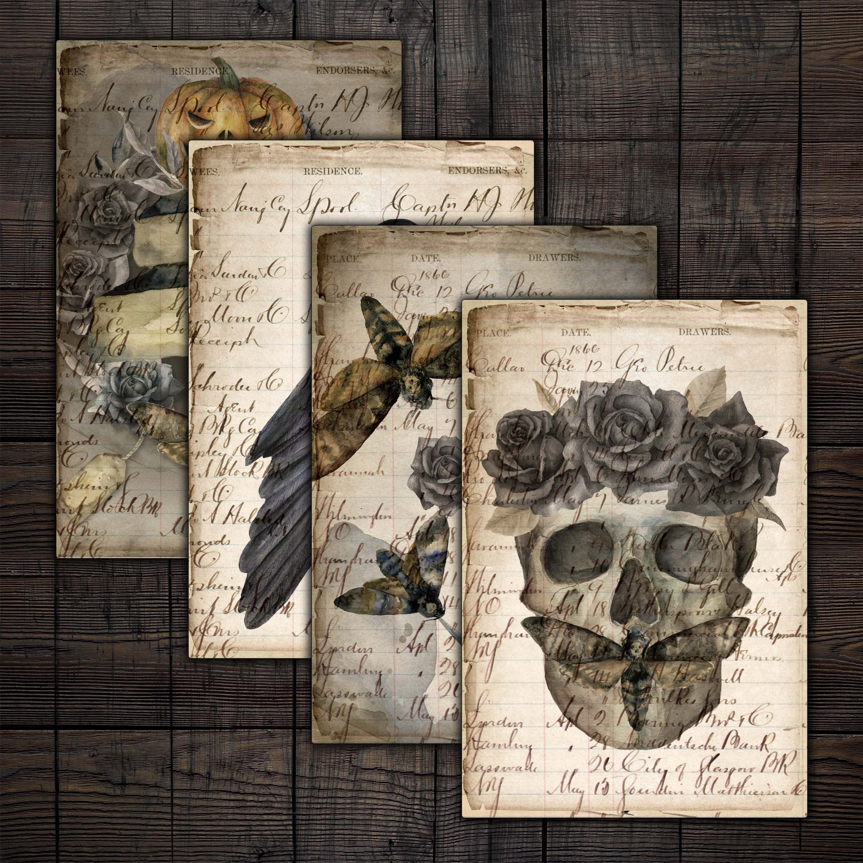 Gothic Halloween Printable Antique Ledgers Watercolor Skull - Etsy