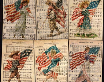 July 4th Patriotic Sheet Music Pages, Vintage Crafts Ephemera (Digital Download)