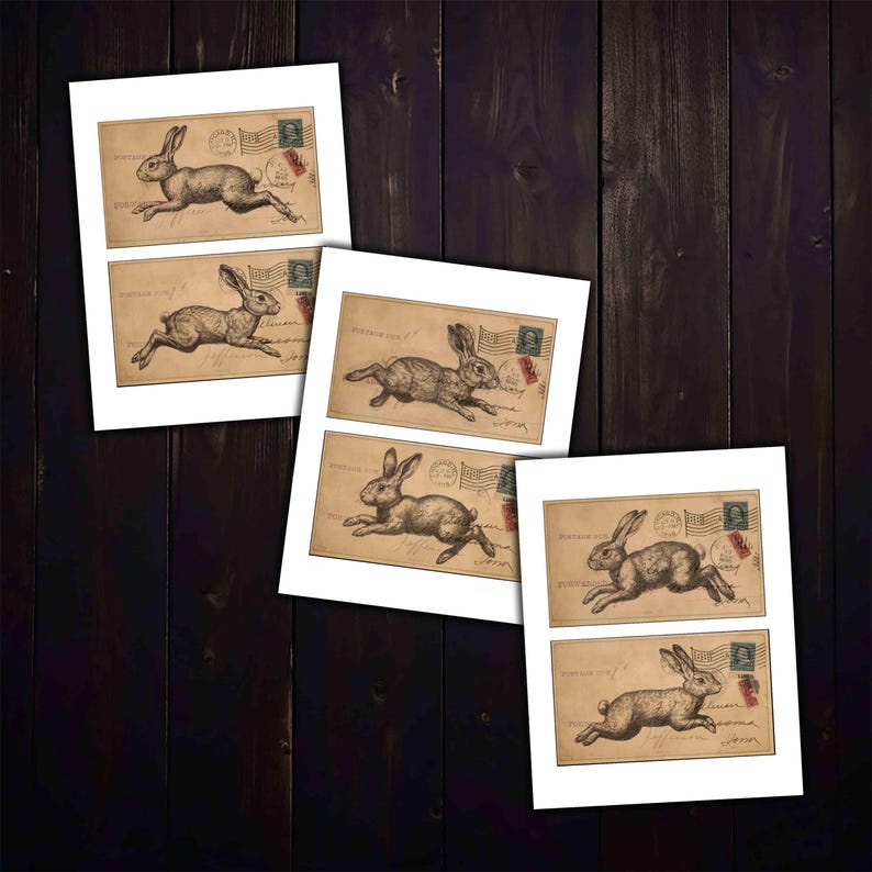 Vintage Rabbit Postcards: Printable Ephemera for Junk Journals (digital ...