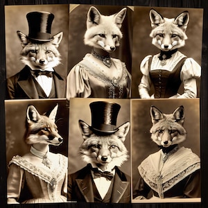 Antieke Fox dames gentleman foto's Victoriaanse tijdperk Ephemera voor Cardmaking Junk Journals Mixed Media Scrapbooks Digitale kit