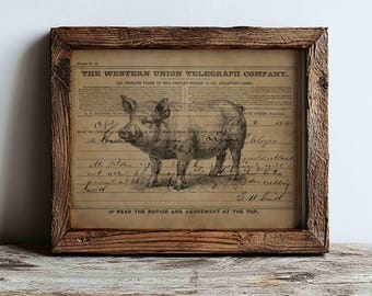 Lámina decorativa con motivos de cerdos de granja para decoración y manualidades de estilo rústico vintage (descarga digital)