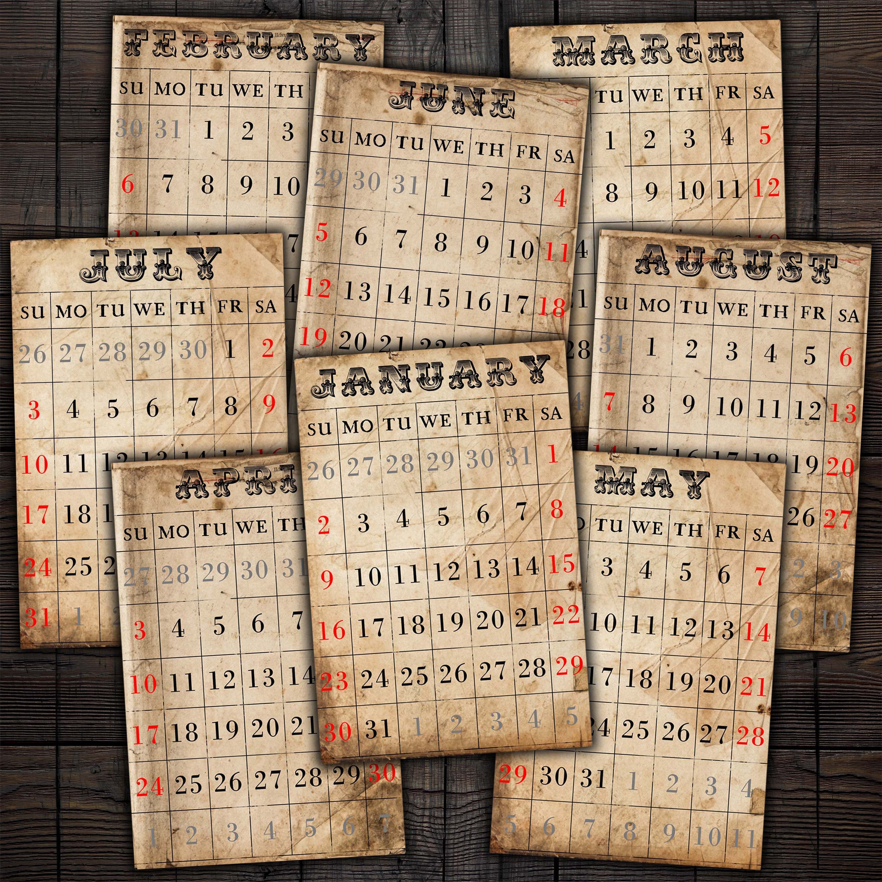2022 Printable Vintage Calendar Pages Digital Calendar Etsy