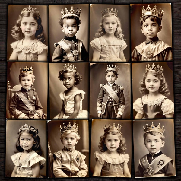 Prince Princess Royalty Vintage Photographs ATC, Digital Fairy Tale Ephemera for Junk Journals, Mixed media Collage, Scrapbooks, crafts