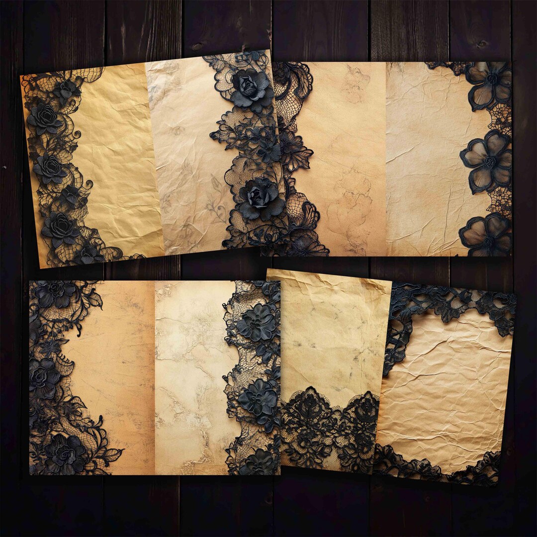 Gothic Black Lace Half Pages: Printable Junk Journal Ephemera (digital ...