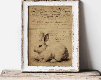 Antique Rabbit Easter French Ephemera Print: Vintage Wall Art (Digital Download)