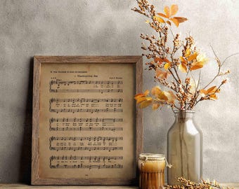 Partituras antiguas para el Día de Acción de Gracias, láminas de arte vintage para decoración y manualidades otoñales (descarga digital).