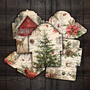 Druckbare Weihnachtsumschläge für Junk Journals, Scrapbooks, Papierhandwerk, DIY, digitaler Download