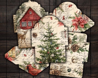 Printable Christmas Envelopes for Junk Journals, Scrapbooks, Paper Crafts, DIY, Digital Download