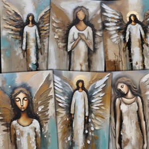 Abstract Angels Imprimible Mixed Media Papers para revistas basura, Collage, Scrapbooking, Tarjetas de Navidad DIY, Descarga digital