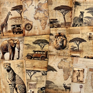 Kit diario spazzatura stampabile Africa Safari, download di pagine di diari digitali di animali africani, giraffa elefante leone