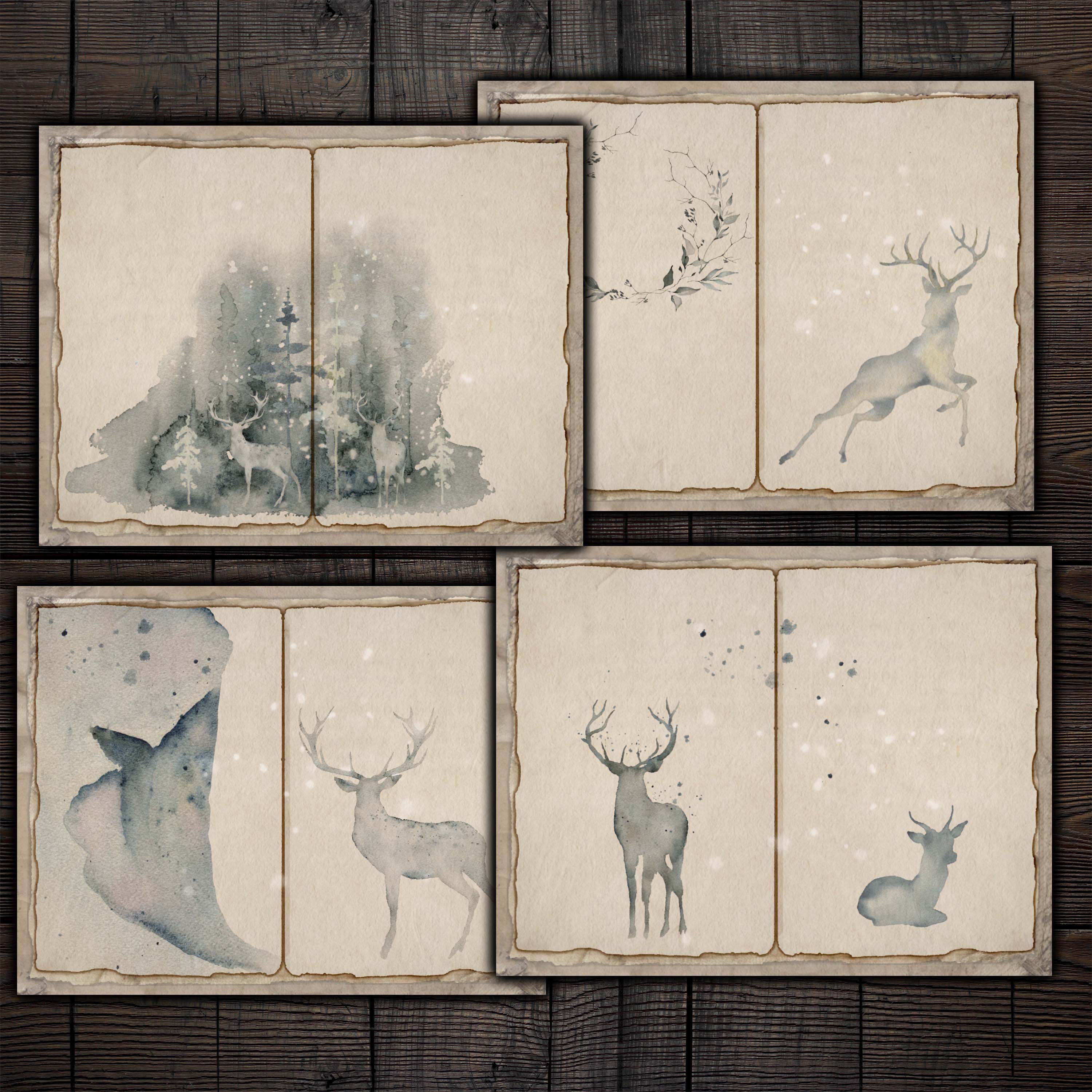 ジャンクジャーナルの冬の鹿のページ、ジャーナル、スクラップブック