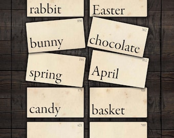 Hoja de tarjetas imprimibles de Pascua vintage para diarios, álbumes de recortes y manualidades de papel.