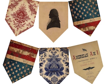 July 4th Printable Bunting Flags, Vintage Grunge America DIY Decor, Digital download