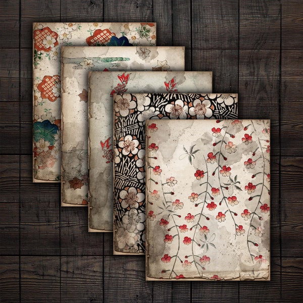 Grunge Japanese Pattern Papers, Printable Backgrounds for Junk Journals, Scrapbooks, Paper Crafts