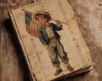 July 4th Printable Ledger Pages for Junk Journals, Vintage Crafts, Digital download