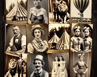 Vintage Circus Sideshow Photo ATC Cards: Printable Ephemera (Digital Download)