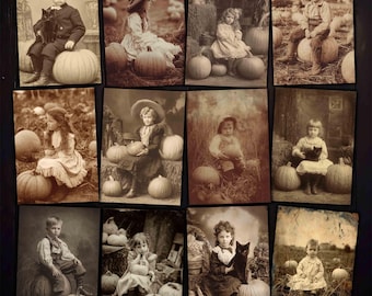 Vintage Sepia Pumpkin Patch Photos for Junk Journals (Digital Download)