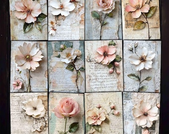 Shabby Flowers Printable ATC Cards: Junk Journal Ephemera (Digital Download)