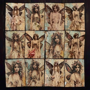 グランジ妖精の印刷可能な ATC 写真画像、ジャンク ジャーナル、ミックス メディア コラージュ、ペーパー クラフト、デジタル キットのダウンロード jpg