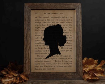Lámina artística con la silueta de Frankenstein de Mary Shelley, decoración vintage de Halloween (descarga digital)