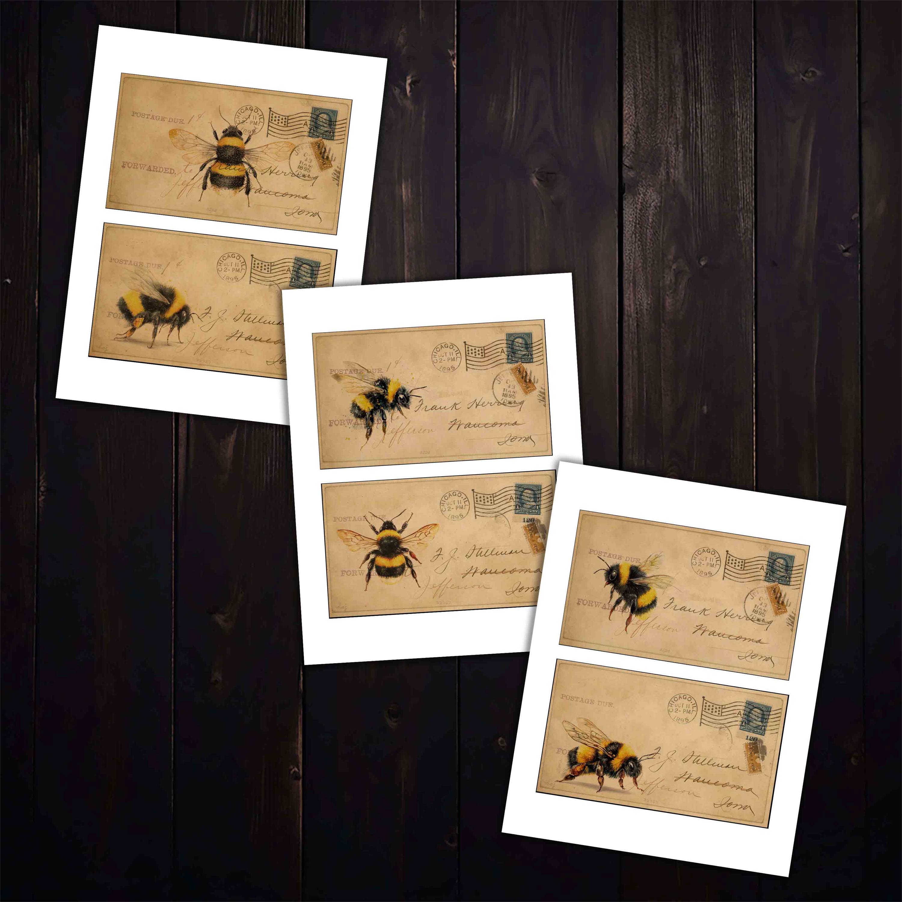 Honey Bees Postcards, Bumble Bee Ephemera, Junk Journal Crafts (digital ...