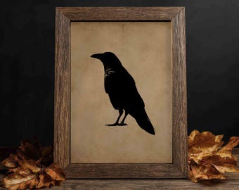 Halloween raven silhouet kunstprint, vintage gotische decoratie (digitale download)