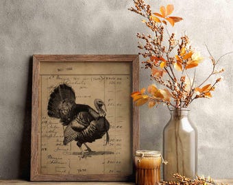 Vintage Turkey November Ephemera Print, Thanksgiving Fall Decor (Digital Download)