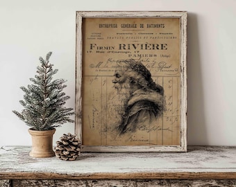 Franse kerstman-print voor vintage kerstdecoratie en knutselprojecten (digitale download)