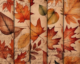 Grunge Autumn Leaves Ephemera: Junk Journal Kit (Digital Download, 8.5x11" JPEGs)
