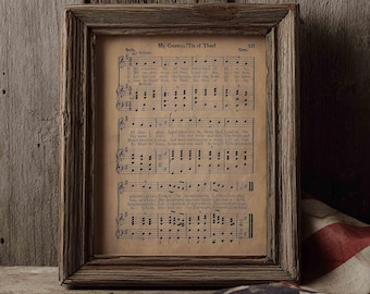 My Country Tis of Thee Antique Sheet Music Art Print, 4th of July Decor, Digital download