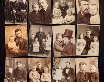 Vintage Sepia Fathers and Children Portraits, Junk Journal Collage Sheets (Digital Download)