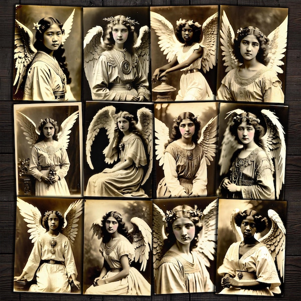 Printable Angels ATC Cards Antique Vintage Photographs Beautiful Angel Images for Junk Journal, Christmas, Scrapbook, Mixed media crafts