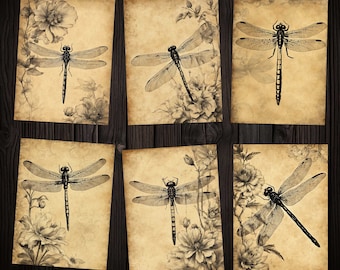 Vintage Dragonfly Ephemera: Junk Journal Paper Craft Kit (Digital Download)