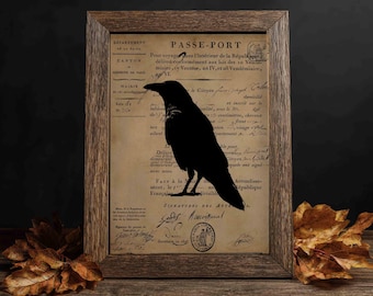 Halloween Raven Ephemera Kunstprint, Vintage Gotische Decoratie (Digitale Download)