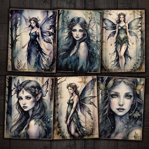 Night Fairy Printable Papers für Junk Journals, Mixed Media, Paper Crafts, Gothic Fantasy Feen digitaler Download