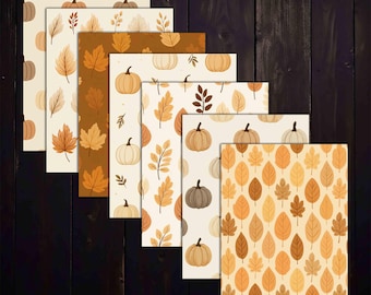 Printbaar papier met herfstbladeren en pompoenen, herfstpapierpakket voor knutselprojecten (digitale download)