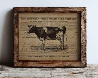Lámina decorativa con motivos de vacas lecheras para decoración y manualidades de estilo rústico vintage (descarga digital)