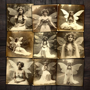 Fotografías vintage imprimibles de damas de hadas, efímeras de hadas digitales para revistas basura, collage de medios mixtos, álbumes de recortes, artesanías