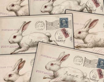 Vintage Rabbit Postcards Ephemera: Junk Journal Paper Crafts (Digital Download)