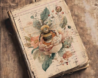Bees and Flowers Ephemera: Antique Ledger Pages for Junk Journals & Crafts (Digital Download)