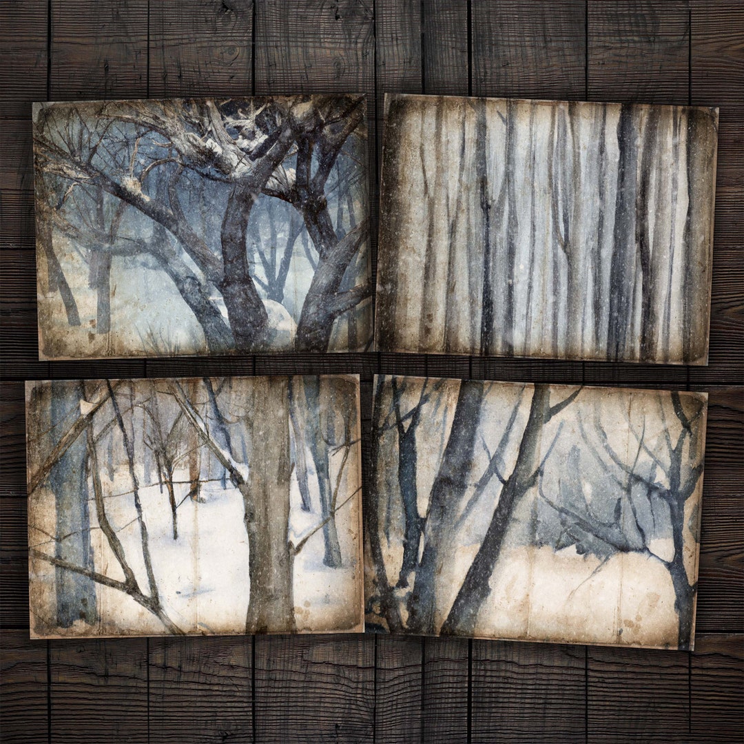 Watercolor Winter Forest Digital Grunge Backgrounds for Junk Journals ...